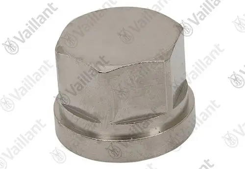 Kappe aus Metall mit sechseckigem Kopf, geeignet für Vaillant Produkte, zur Verwendung in Heizungs- und Sanitärinstallationen.